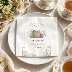 A New Chapter Begins Chic Book Gold Template Napkin