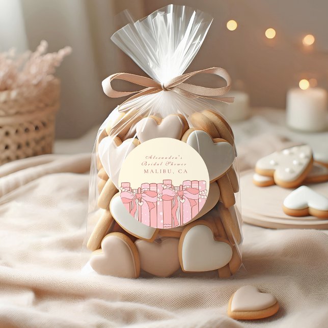 A new chapter begins coquette bow bridal shower classic round sticker (Creator Uploaded)