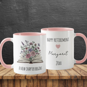 A New Chapter Begins Custom Floral Retirement Mug