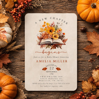 A New Chapter Begins Fall Floral Book Baby Shower  Invitation