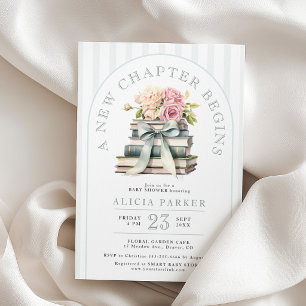 A new chapter begins floral book baby shower invitation