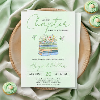 A New Chapter Begins floral book green baby shower Invitation
