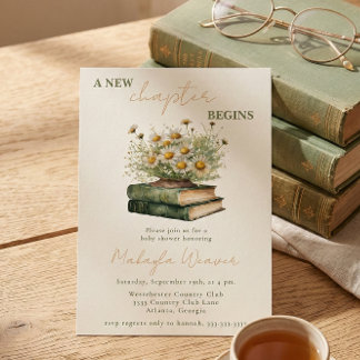 A New Chapter Begins Floral Books Baby Shower Invitation