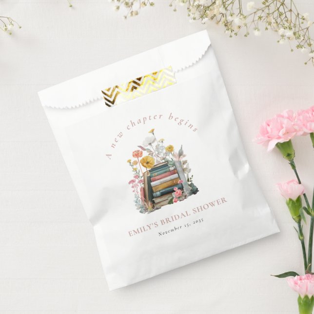 A New Chapter Begins Floral Books Bridal Shower Favour Bags (Sealed)