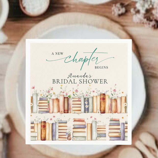 A New Chapter Begins Floral Books Bridal Shower Napkin (Creator Uploaded)