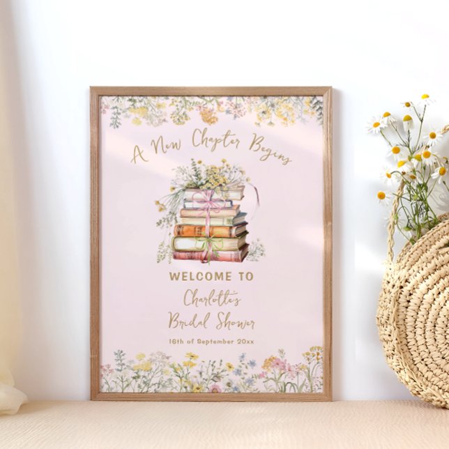 A New Chapter Begins Floral Bridal Shower Welcome Poster (Creator Uploaded)