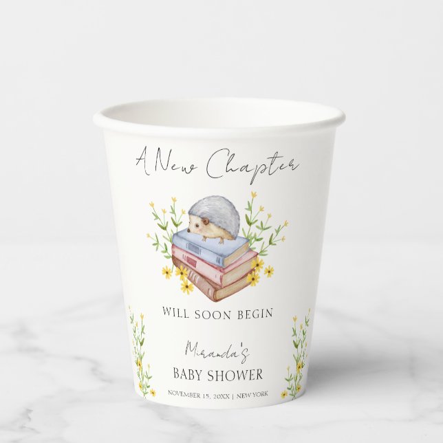 A New Chapter Begins Floral Hedgehog Baby Shower  Paper Cups (Front)