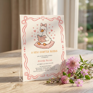A New Chapter Begins Goose Pink Girl Baby Shower Invitation