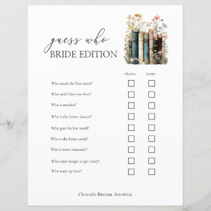 A New Chapter Begins Guess Who Bridal Shower Game