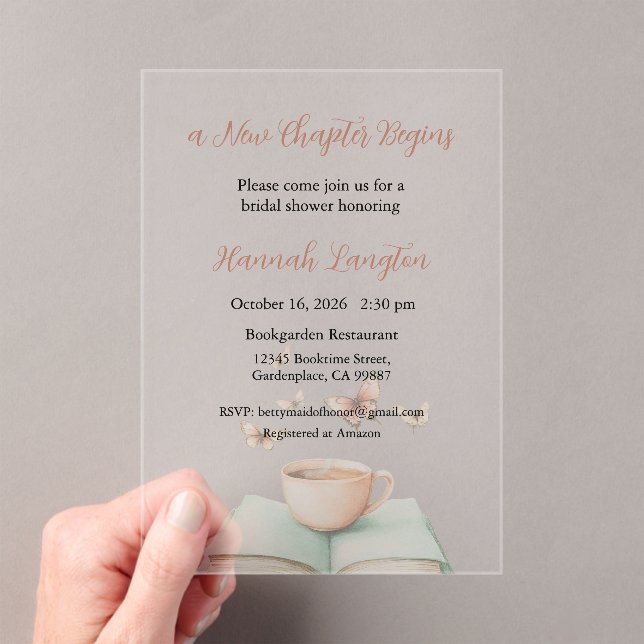 A New Chapter Begins Invitation, Bridal Shower Acrylic Invitations (Insitu (Handheld))