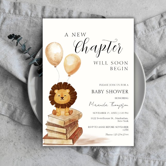 A New Chapter Begins Lion Balloon Baby Shower  Invitation (A New Chapter Begins Lion Balloon Baby Shower Invitation)