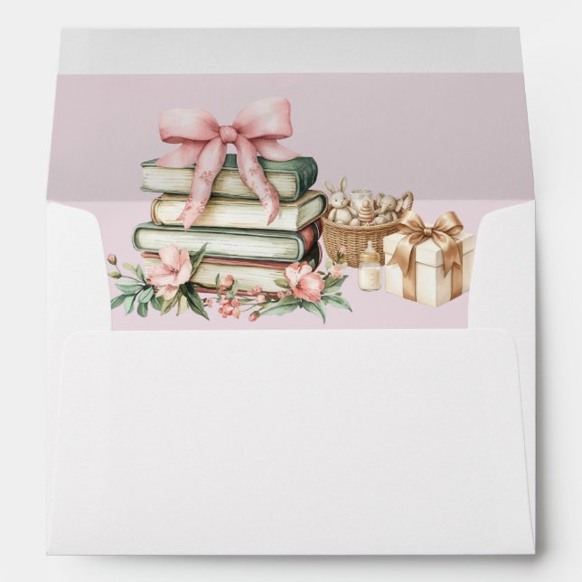 A New Chapter Begins Pink Bow Books Baby Shower Envelope (Back (Bottom))