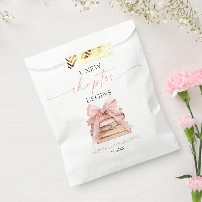 A New Chapter Begins Pink Bow Books Baby Shower Favour Bags (Sealed)