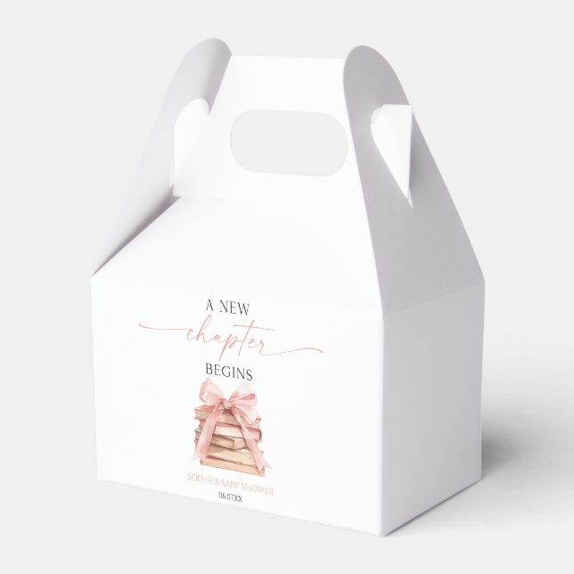 A New Chapter Begins Pink Bow Books Baby Shower Favour Box (Front Side)