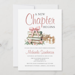 A New Chapter Begins Pink Bow Books Baby Shower Invitation