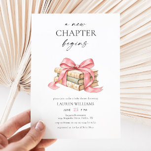 A New Chapter Begins Pink Bow Books Baby Shower Invitation