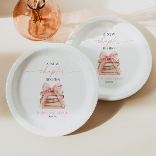 A New Chapter Begins Pink Bow Books Baby Shower Paper Plate