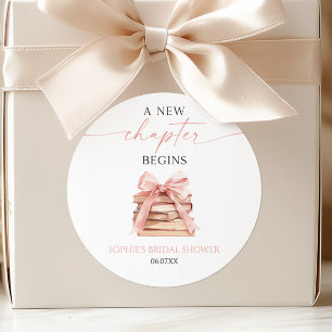 A New Chapter Begins Pink Bow Books Bridal Shower Classic Round Sticker