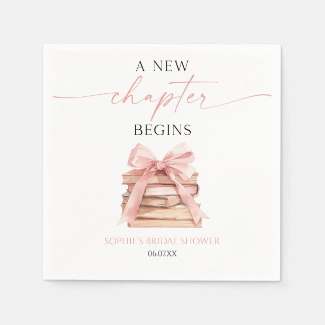 A New Chapter Begins Pink Bow Books Bridal Shower Napkin (Front)
