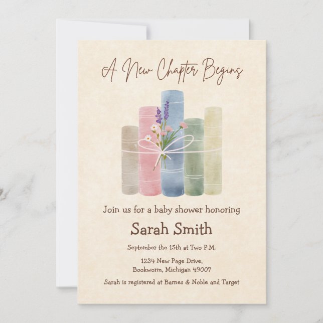 A New Chapter Begins - Plain Back Baby Shower Invitation (Front)