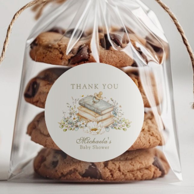 A New Chapter Begins Rustic Book Theme Baby Shower Classic Round Sticker (Creator Uploaded)