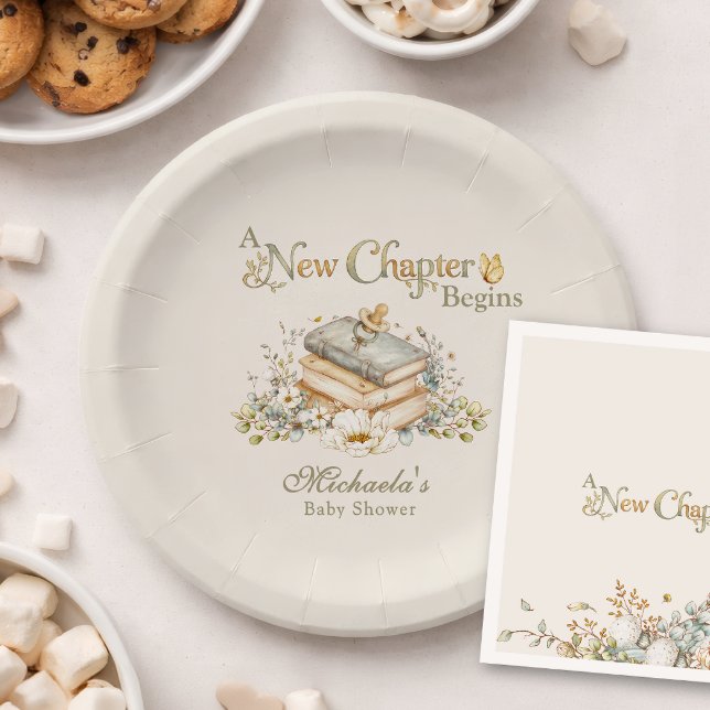 A New Chapter Begins Rustic Book Theme Baby Shower Paper Plate (Creator Uploaded)