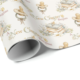 A New Chapter Begins Rustic Book Theme Baby Shower Wrapping Paper