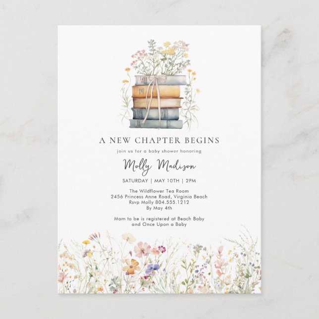 A New Chapter Begins Wildflower Baby Shower  Postcard (Front)