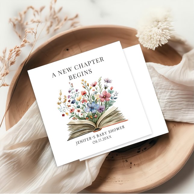 A New Chapter Begins Wildflower Book Baby Shower Napkin (Creator Uploaded)