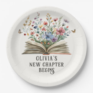 A New Chapter Begins Wildflower Book Baby Shower  Paper Plate
