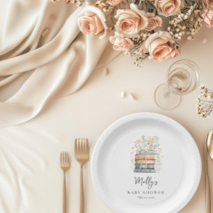 A New Chapter Begins Wildflower Book Baby Shower  Paper Plate