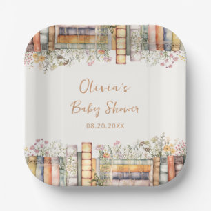 A New Chapter Begins Wildflower Book Baby Shower  Paper Plate