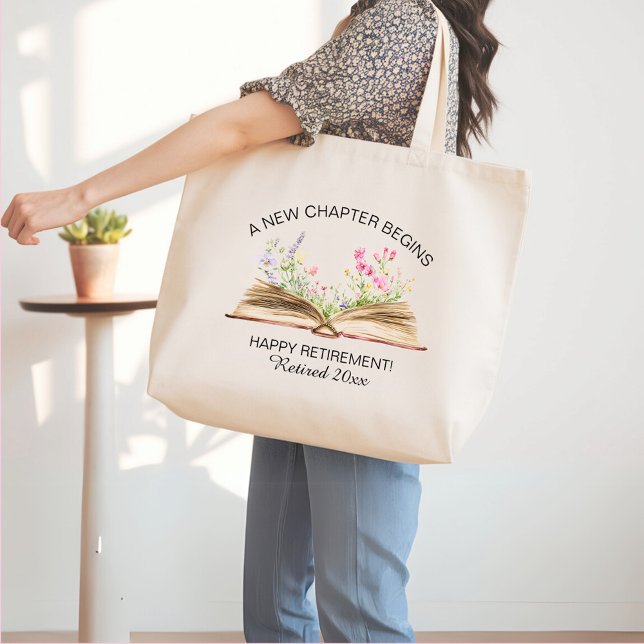 A New Chapter Begins with Wildflowers Retirement Large Tote Bag (Creator Uploaded)