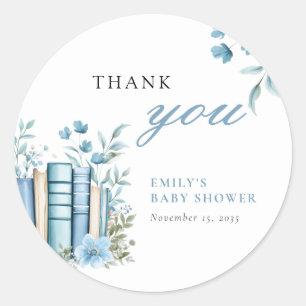 A New Chapter Blue Baby Shower Classic Round Sticker