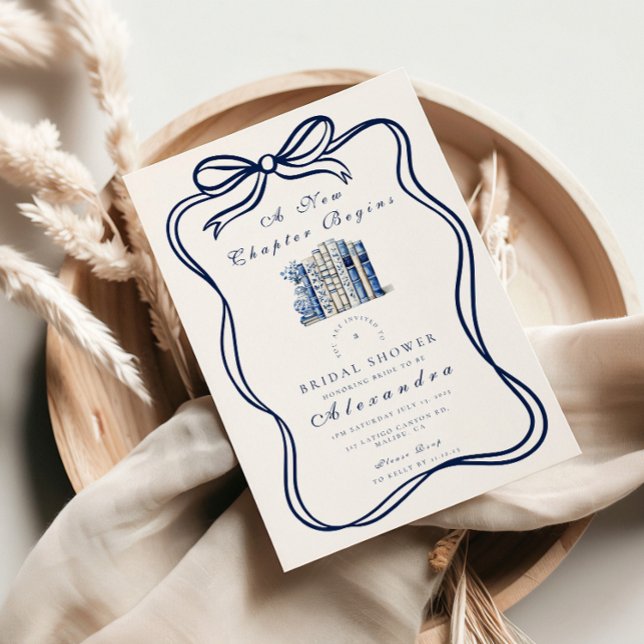A New Chapter Blue Bow Bridal Shower Invitation (Creator Uploaded)