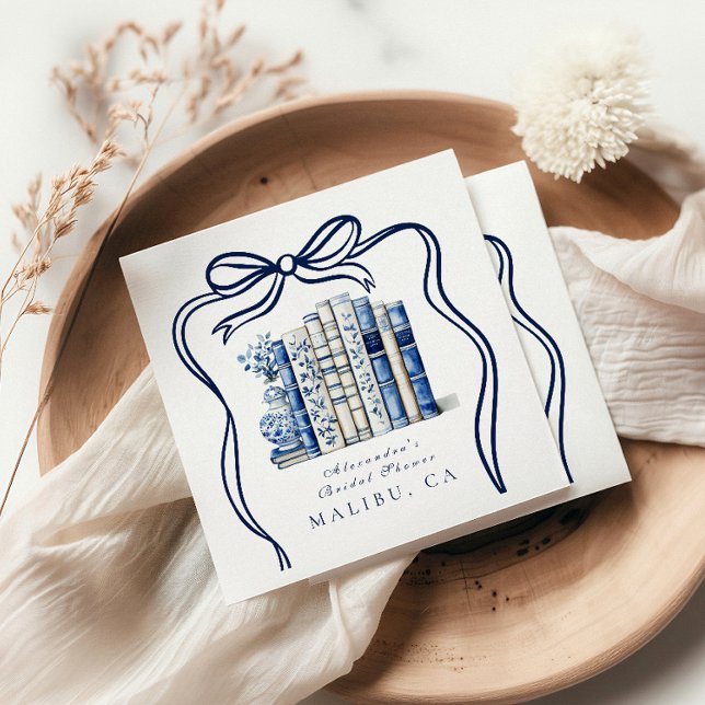 A New Chapter Blue Bow Bridal Shower Napkin (Creator Uploaded)