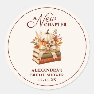 A New Chapter Fall Pumpkin Books Bridal Shower Classic Round Sticker