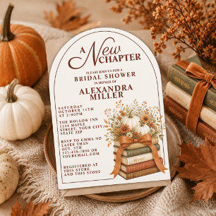 A New Chapter Fall Pumpkin Books Bridal Shower Invitation