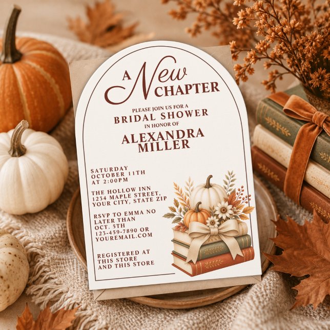 A New Chapter Fall Pumpkin Books Bridal Shower Invitation (Creator Uploaded)