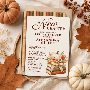 A New Chapter Fall Pumpkin Books Bridal Shower Invitation