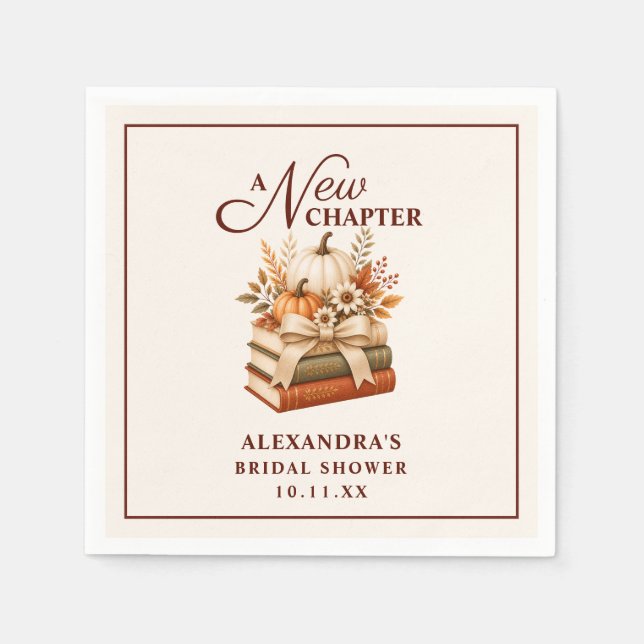 A New Chapter Fall Pumpkin Books Bridal Shower Napkin (Front)