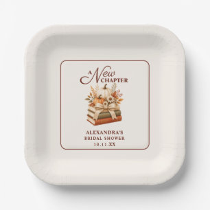 A New Chapter Fall Pumpkin Books Bridal Shower Paper Plate
