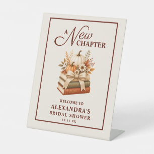 A New Chapter Fall Pumpkin Books Bridal Shower Pedestal Sign