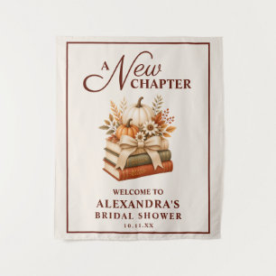 A New Chapter Fall Pumpkin Books Bridal Shower Tapestry