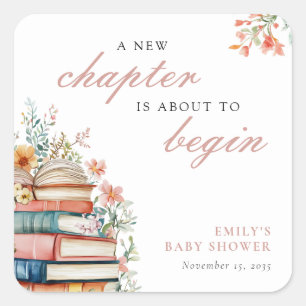 A New Chapter Floral Baby Shower Square Sticker