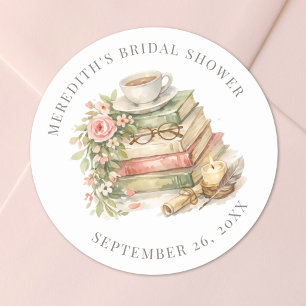 A New Chapter Floral Book Bridal Shower Classic Round Sticker