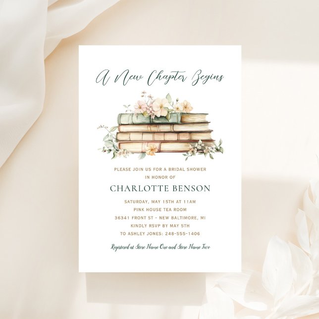 A New Chapter Floral Book Themed Bridal Shower Invitation (Creator Uploaded)