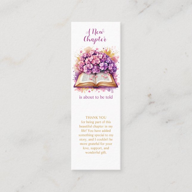 A New Chapter Hydrangea Bookmark Favour Calling Card (Front)