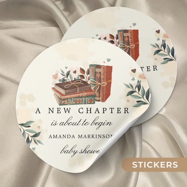A New Chapter Is About to Begin Baby Shower Classic Round Sticker (Creator Uploaded)