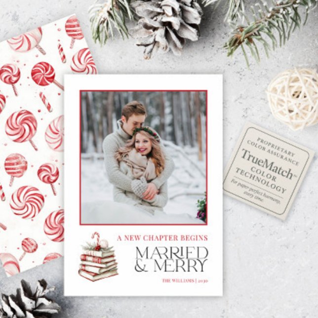 A New Chapter Married & Merry Candy Cane Photo Holiday Card (Creator Uploaded)